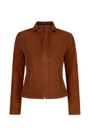 Lara Woman Tan Short Suede Jacket | Derimod Lara Woman Tan Short Suede Jacket | Derimod