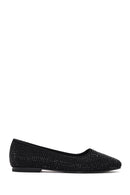 Women's Black Stone Leather Ballerinas | Derimod Women's Black Stone Leather Ballerinas | Derimod