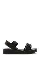 Women's Black Knit Patterned Sandals | Derimod Women's Black Knit Patterned Sandals | Derimod