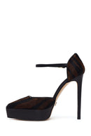Woman Brown Ankle Buckle Platform Feather-Detail High Thin-Heeled Leather Shoes | Derimod Woman Brown Ankle Buckle Platform Feather-Detail High Thin-Heeled Leather Shoes | Derimod