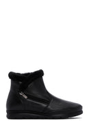 Women's Black Zippered Fur Detailed Leather Comfort Boots | Derimod Women's Black Zippered Fur Detailed Leather Comfort Boots | Derimod