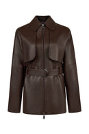 Beverly Woman Brown Zip Closure Shirt Collar Leather Trench Coat | Derimod Beverly Woman Brown Zip Closure Shirt Collar Leather Trench Coat | Derimod