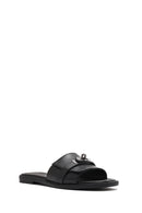 Women's Black Buckle Leather Slippers | Derimod Women's Black Buckle Leather Slippers | Derimod