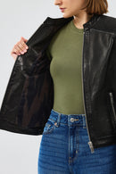 Firenze Women's Black Short Leather Jacket | Derimod Firenze Women's Black Short Leather Jacket | Derimod