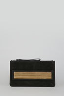 Black-Gold Women's Leather Portfolio | Derimod Black-Gold Women's Leather Portfolio | Derimod