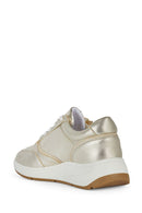 Geox Women's Beige Cristael Lace-Up Metallic Leather Sneaker | Derimod Geox Women's Beige Cristael Lace-Up Metallic Leather Sneaker | Derimod