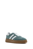 Women's Green Lace-Up Chunky Sole Suede Leather Sneakers | Derimod Women's Green Lace-Up Chunky Sole Suede Leather Sneakers | Derimod
