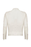 Storm Men's White Slim-Fit Leather Jacket with Emblem | Derimod Storm Men's White Slim-Fit Leather Jacket with Emblem | Derimod
