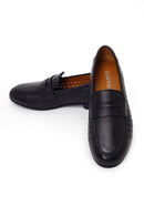 Woman Black Patterned Leather Loafer | Derimod Woman Black Patterned Leather Loafer | Derimod
