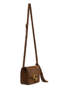 Woman Tan Long-Strap Suede Crossbody Bag | Derimod Woman Tan Long-Strap Suede Crossbody Bag | Derimod