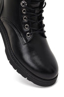 Woman Black Zip Closure Thick-Soled Leather Combat Boots | Derimod Woman Black Zip Closure Thick-Soled Leather Combat Boots | Derimod