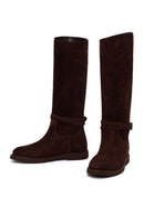 Woman Brown Buckle-Detail Suede Boots | Derimod Woman Brown Buckle-Detail Suede Boots | Derimod