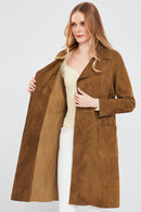 Sardinia Women's Camel Suede Leather Trench Coat | Derimod Sardinia Women's Camel Suede Leather Trench Coat | Derimod
