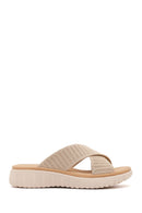 Women's Beige Thick-Soled Fabric Comfort Slippers | Derimod Women's Beige Thick-Soled Fabric Comfort Slippers | Derimod