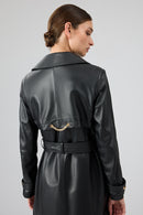 Jenny -X Women's Black Belt Detailed Leather Trench Coat | Derimod Jenny -X Women's Black Belt Detailed Leather Trench Coat | Derimod