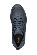 Geox Men's Navy Blue Laced Thick Sole Suede Leather Sneakers | Derimod Geox Men's Navy Blue Laced Thick Sole Suede Leather Sneakers | Derimod