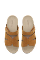 Woman Camel Strappy Nubuck Leather Slipper | Derimod Woman Camel Strappy Nubuck Leather Slipper | Derimod