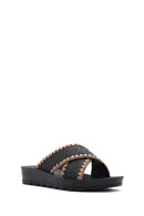 Women's Black Thick-Soled Straw Slippers | Derimod Women's Black Thick-Soled Straw Slippers | Derimod
