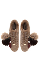 Woman Mink Lace-Up Charm Suede Teddy Leather Sneaker | Derimod Woman Mink Lace-Up Charm Suede Teddy Leather Sneaker | Derimod