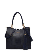 Woman Navy Long-Strap Printed Classic Shoulder Bag | Derimod Woman Navy Long-Strap Printed Classic Shoulder Bag | Derimod