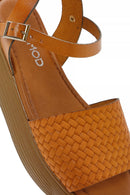 Women's Brown Ankle-Strap Braided Thick-Soled Leather Sandals | Derimod Women's Brown Ankle-Strap Braided Thick-Soled Leather Sandals | Derimod