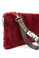 Women's Claret Red Long Strap Plush Clutch Bag | Derimod Women's Claret Red Long Strap Plush Clutch Bag | Derimod