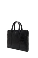 Unisex Black Long Strap Crocodile Pattern Leather Briefcase | Derimod Unisex Black Long Strap Crocodile Pattern Leather Briefcase | Derimod
