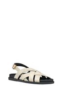 Geox Women Cream D Adelash A - Smo.Lea Leather Sandals | Derimod Geox Women Cream D Adelash A - Smo.Lea Leather Sandals | Derimod