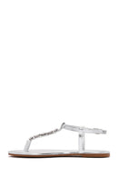 Women's Silver Stone Flip-Flop Sandals | Derimod Women's Silver Stone Flip-Flop Sandals | Derimod