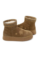 Woman Taba Patterned Suede Teddy Boots | Derimod Woman Taba Patterned Suede Teddy Boots | Derimod