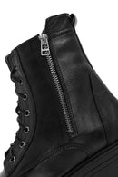 Women's Black Double Zipper Lace-Up Leather Combat Boots | Derimod Women's Black Double Zipper Lace-Up Leather Combat Boots | Derimod