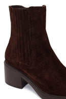 Woman Brown Zip Closure Chunky Heeled Suede Boots | Derimod Woman Brown Zip Closure Chunky Heeled Suede Boots | Derimod