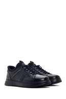Men's Navy Blue Lace-Up Leather Sneaker | Derimod Men's Navy Blue Lace-Up Leather Sneaker | Derimod