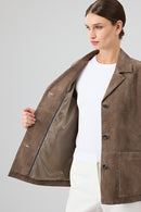 Gloria Women's Mink Oversize Suede Leather Jacket | Derimod Gloria Women's Mink Oversize Suede Leather Jacket | Derimod