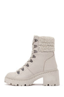 Women's Beige Short Heeled Leather Boots | Derimod Women's Beige Short Heeled Leather Boots | Derimod