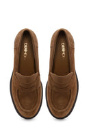 Woman Tan Chunky-Heel Suede Loafer | Derimod Woman Tan Chunky-Heel Suede Loafer | Derimod