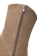 Women's Beige Suede Leather Heeled Cowboy Boots | Derimod Women's Beige Suede Leather Heeled Cowboy Boots | Derimod