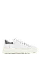 Men's White Lace-Up Thick-Soled Leather Sneakers | Derimod Men's White Lace-Up Thick-Soled Leather Sneakers | Derimod