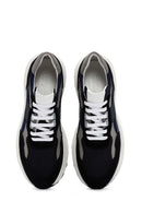 Men's Navy Blue Lace-up Thick-Sole Leather Sneaker | Derimod Men's Navy Blue Lace-up Thick-Sole Leather Sneaker | Derimod