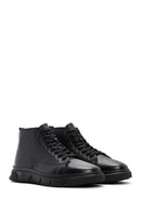 Men's Black Leather High Top Sneaker | Derimod Men's Black Leather High Top Sneaker | Derimod