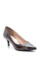 Women's Snake Patterned Leather Heeled Shoes | Derimod Women's Snake Patterned Leather Heeled Shoes | Derimod