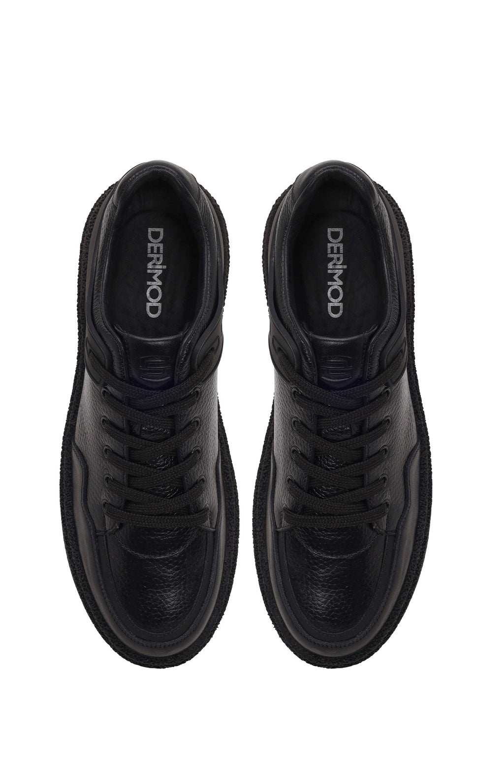 Erkek Siyah Bağcıklı Kalın Tabanlı Deri Sneaker