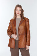 Barbara Kadın Camel Büyük Beden Deri Ceket | Derimod Barbara Kadın Camel Büyük Beden Deri Ceket | Derimod