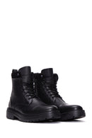 Men's Black Leather Zippered Flat Boots | Derimod Men's Black Leather Zippered Flat Boots | Derimod