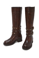 Kadın Kahverengi Kalın Topuklu Biker Deri Çizme | Derimod Kadın Kahverengi Kalın Topuklu Biker Deri Çizme | Derimod