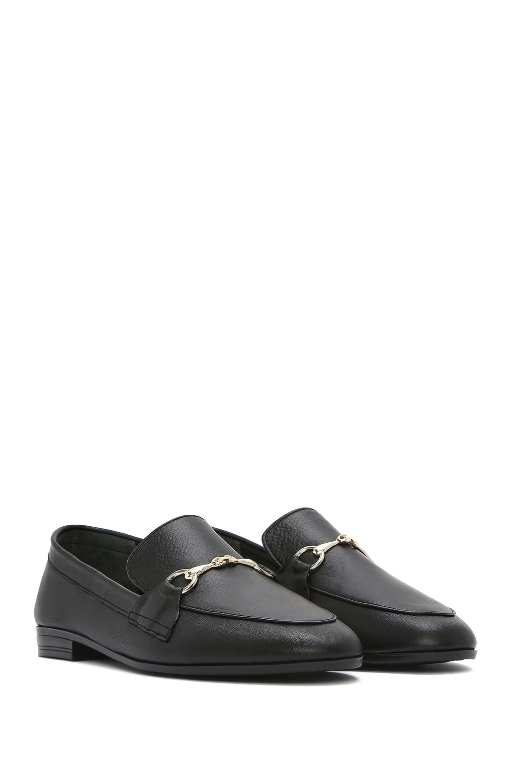 Kadın Siyah Deri Maskülen Loafer
