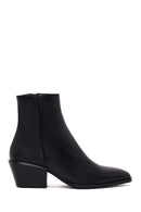 Woman Black Zip Closure Short Thick-Heeled Leather Cowboy Boots | Derimod Woman Black Zip Closure Short Thick-Heeled Leather Cowboy Boots | Derimod