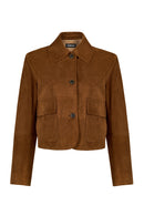 Trix Woman Brown Oversize Suede Leather Jacket | Derimod Trix Woman Brown Oversize Suede Leather Jacket | Derimod