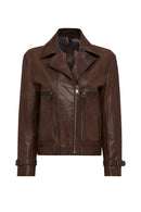 Paloma Women's Brown Double-Breasted Collar Oversize Leather Coat | Derimod Paloma Women's Brown Double-Breasted Collar Oversize Leather Coat | Derimod