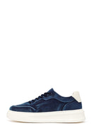 Male Navy Lace-Up Thick-Soled Fabric Sneaker | Derimod Male Navy Lace-Up Thick-Soled Fabric Sneaker | Derimod